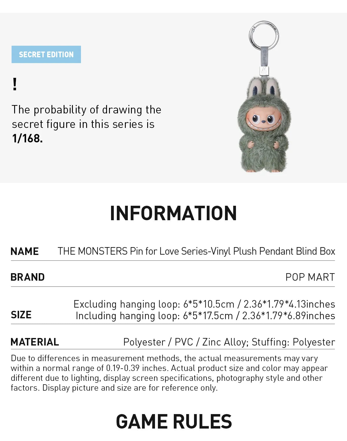 POPMART LABUBU THE MONSTERS 'PIN FOR LOVE' SERIES VINYL PLUSH PEDANT (N-Z)