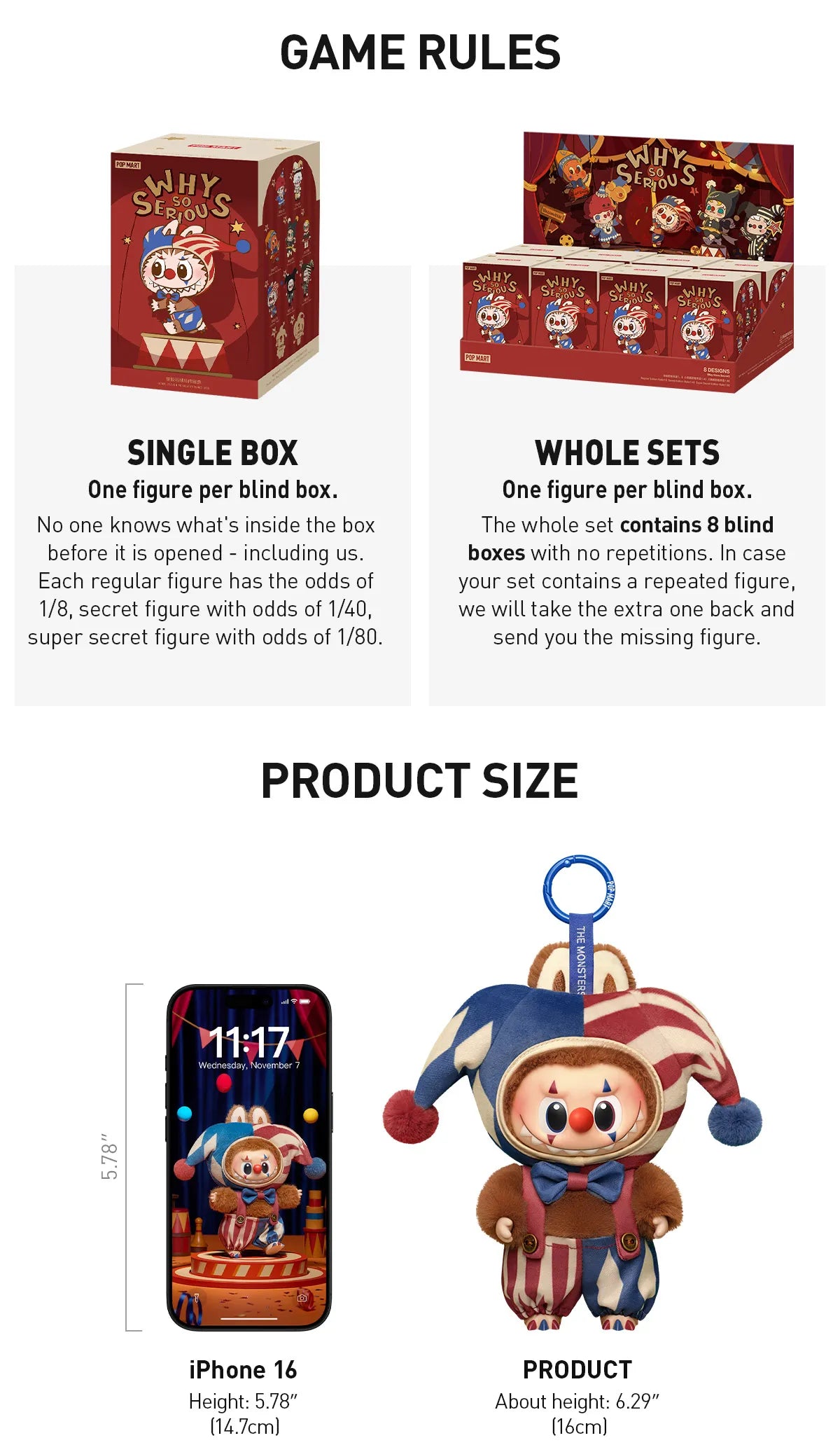 POP MART LABUBU THE MONSTERS 'WHY SO SERIOUS' SERIES-VINYL PLUSH PEDANT BLIND BOX