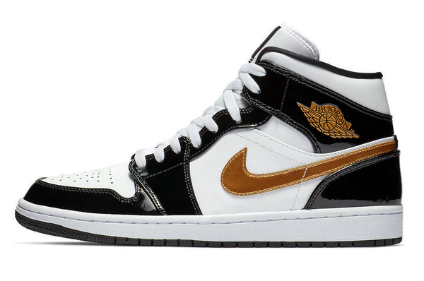 AIR JORDAN 1 MID 'PATENT BLACK WHITE GOLD'