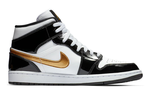 AIR JORDAN 1 MID 'PATENT BLACK WHITE GOLD'