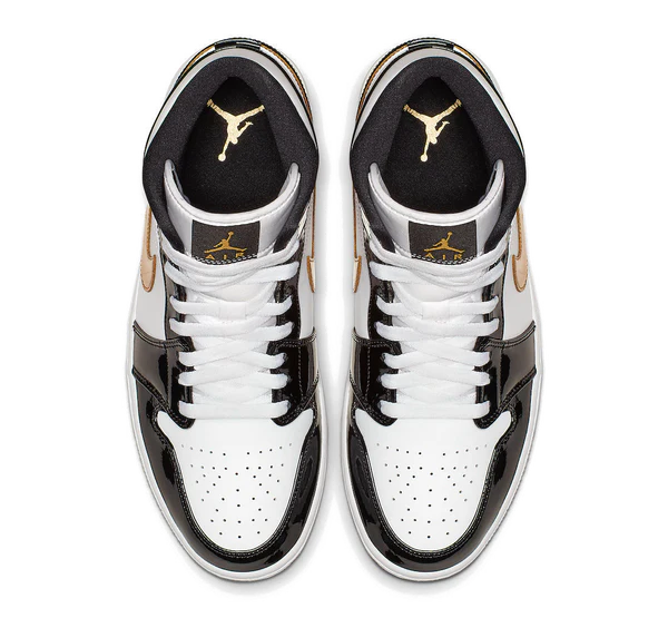 AIR JORDAN 1 MID 'PATENT BLACK WHITE GOLD'