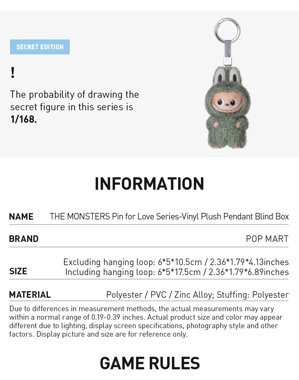 POPMART LABUBU THE MONSTERS 'PIN FOR LOVE' SERIES VINYL PLUSH PEDANT (N-Z)