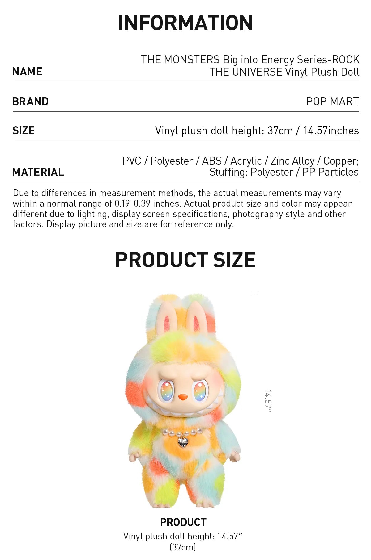 POP MART THE MONSTERS LABUBU BIG INTO ENERGY SERIES 'ROCK THE UNIVERSE' VINYL PLUSH DOLL (37CM)