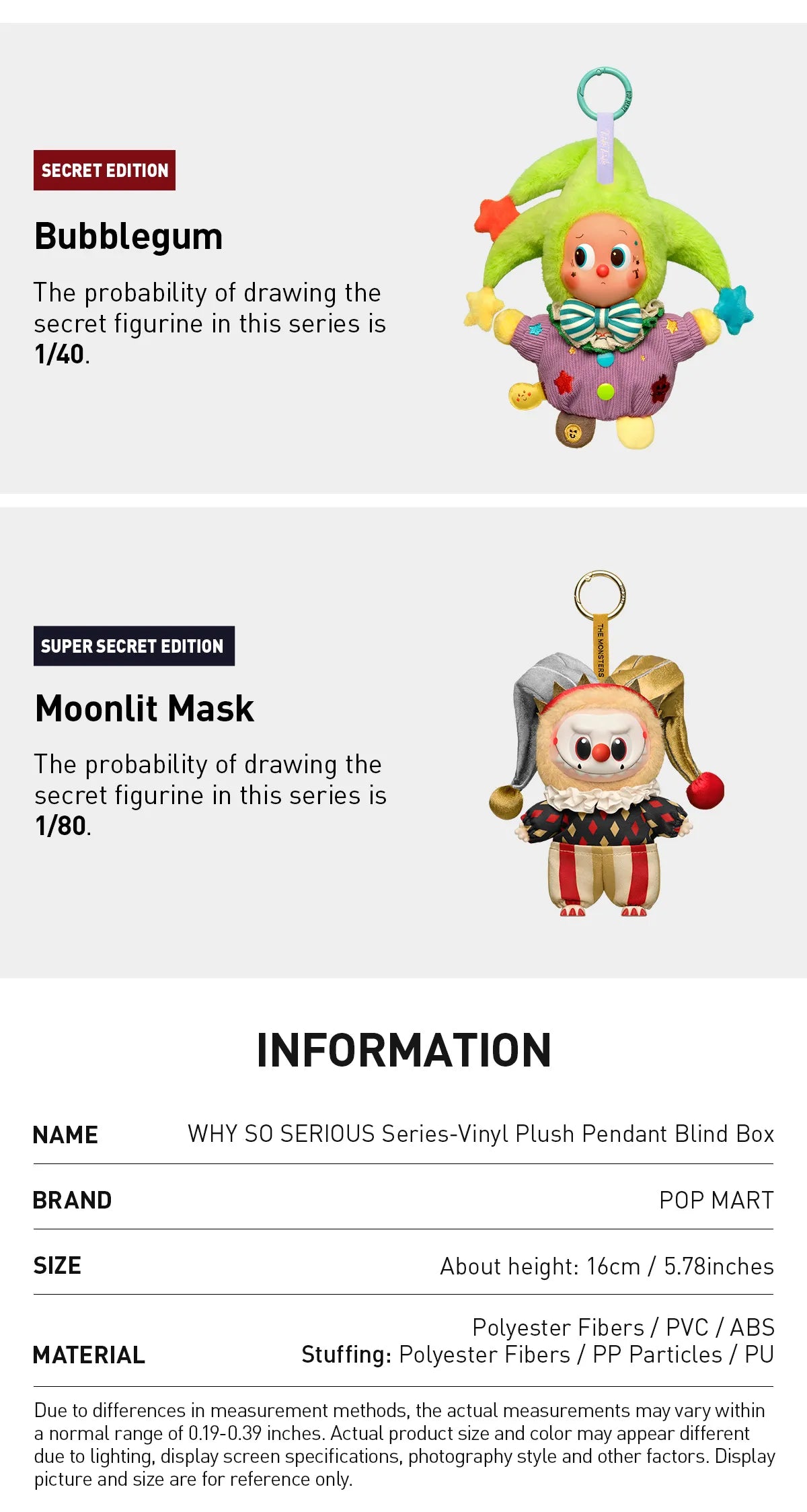 POP MART LABUBU THE MONSTERS 'WHY SO SERIOUS' SERIES-VINYL PLUSH PEDANT BLIND BOX