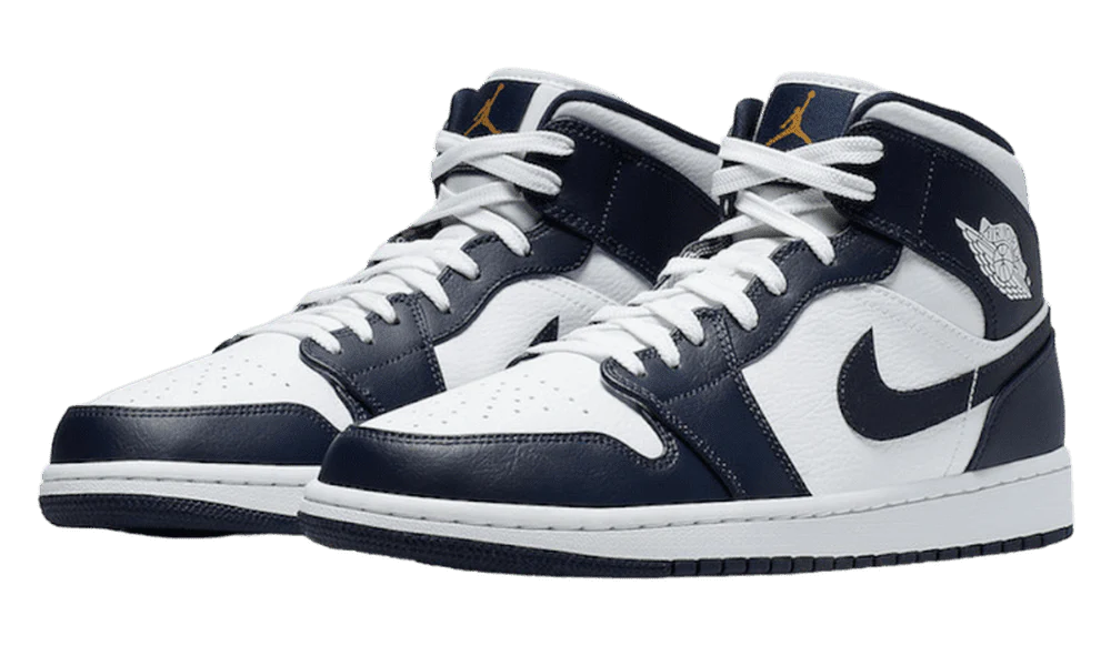 AIR JORDAN 1 MID 'WHITE METALLIC GOLD OBSIDIAN'