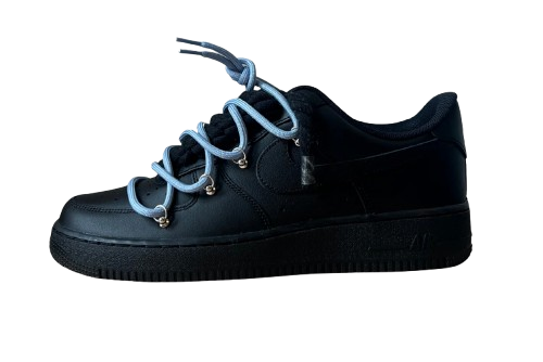 NIKE AIR FORCE 1 LOW 'BLACK / LACED UP BLUE ROPE LACES'