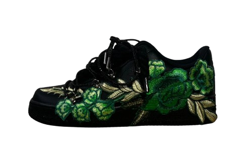 NIKE AIR FORCE 1 LOW 'BLACK / GREEN ROSE DIAMOND ROPE LACES'