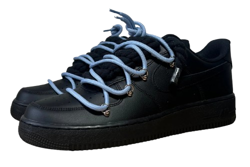 NIKE AIR FORCE 1 LOW 'BLACK / LACED UP BLUE ROPE LACES'