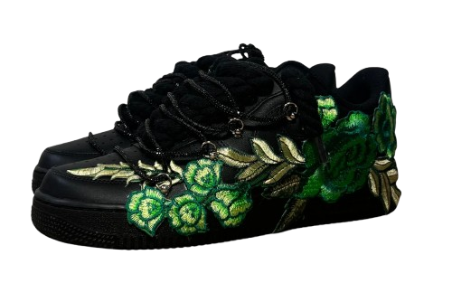 NIKE AIR FORCE 1 LOW 'BLACK / GREEN ROSE DIAMOND ROPE LACES'