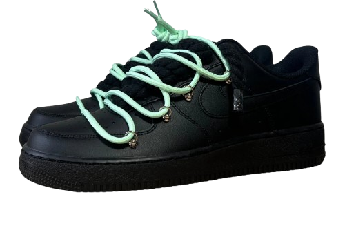 NIKE AIR FORCE 1 LOW 'BLACK / LACED UP MINT ROPE LACES'