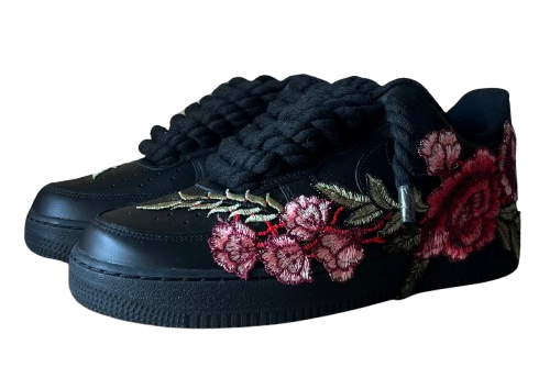 NIKE AIR FORCE 1 LOW 'BLACK / RED ROSE ROPE LACES'