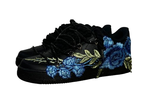 NIKE AIR FORCE 1 LOW 'BLACK / BLUE ROSE DIAMOND ROPE LACES'