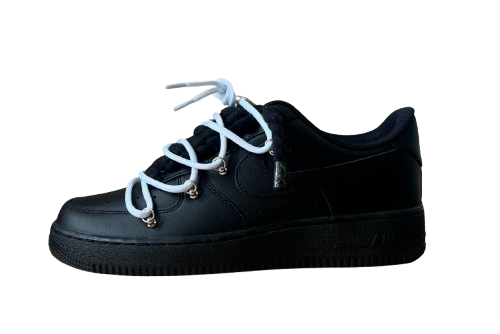 NIKE AIR FORCE 1 LOW 'BLACK / LACED UP WHITE ROPE LACES'