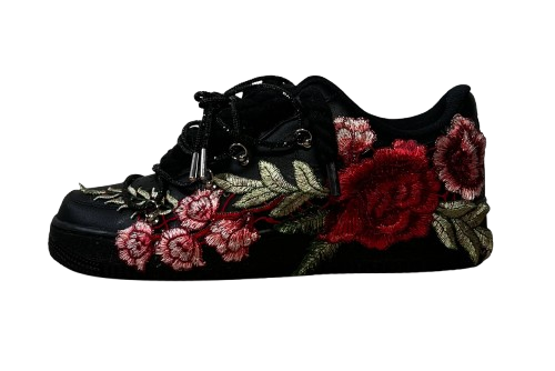 NIKE AIR FORCE 1 LOW 'BLACK / RED ROSE DIAMOND ROPE LACES'