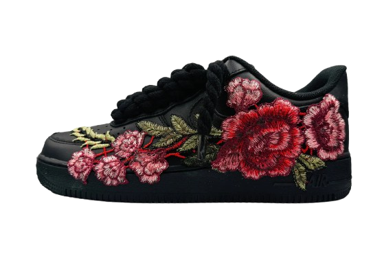 NIKE AIR FORCE 1 LOW 'BLACK / RED ROSE ROPE LACES'