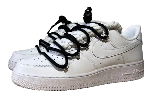 NIKE AIR FORCE 1 LOW 'WHITE / LACED UP BLACK ROPE LACES'