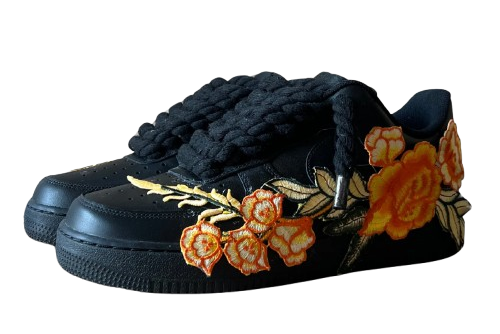 NIKE AIR FORCE 1 LOW 'BLACK / YELLOW ROSE ROPE LACES'