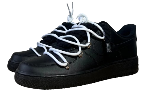 NIKE AIR FORCE 1 LOW 'BLACK / LACED UP WHITE ROPE LACES'
