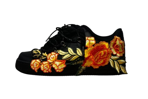 NIKE AIR FORCE 1 LOW 'BLACK / YELLOW ROSE DIAMOND ROPE LACES'