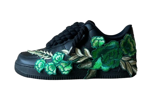 NIKE AIR FORCE 1 LOW 'BLACK / GREEN ROSE ROPE LACES'