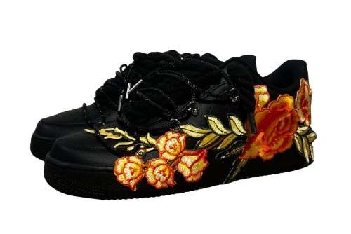 NIKE AIR FORCE 1 LOW 'BLACK / YELLOW ROSE DIAMOND ROPE LACES'