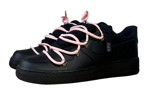 NIKE AIR FORCE 1 LOW 'BLACK / LACED UP PINK ROPE LACES'