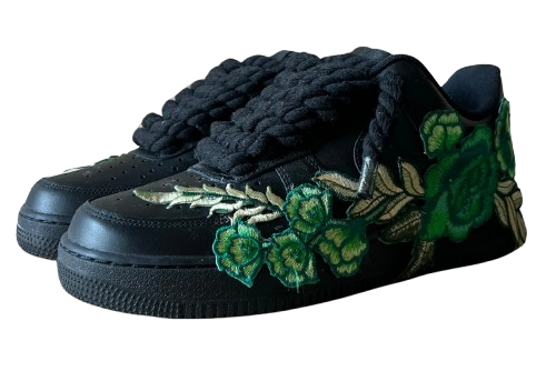 NIKE AIR FORCE 1 LOW 'BLACK / GREEN ROSE ROPE LACES'